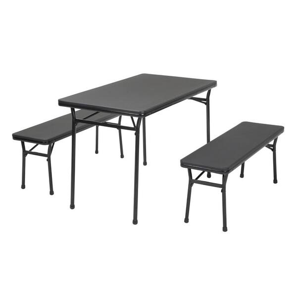 Cosco 3-Piece Black Portable Outdoor Safe Folding Table Bench Set