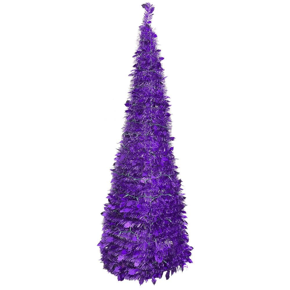 Northlight 6 ft. Purple Unlit Tinsel Pop-Up Artificial Christmas Tree -  34858464