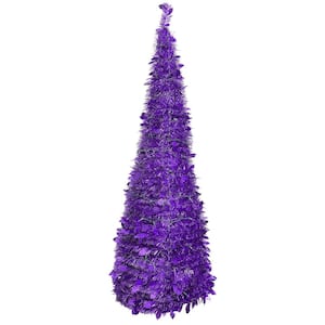 6 ft. Purple Unlit Tinsel Pop-Up Artificial Christmas Tree