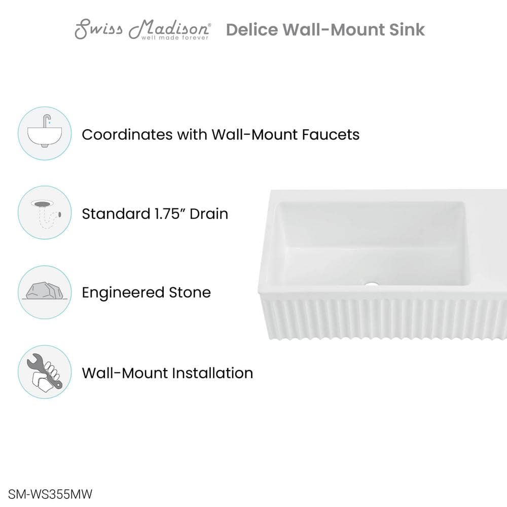Delice 24" Matte White Ceramic Wall-Mount Bathroom Sink