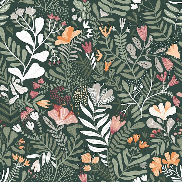 A-Street Prints Brittsommar Evergreen Woodland Floral Non-Pasted Non-Woven Paper Wallpaper