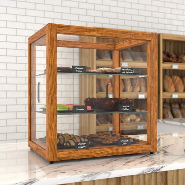 1 20 In. 3-Tier Artisan Light Wooden Dry Food Dispenser Bakery Square Display case, 2.5 cu. ft.