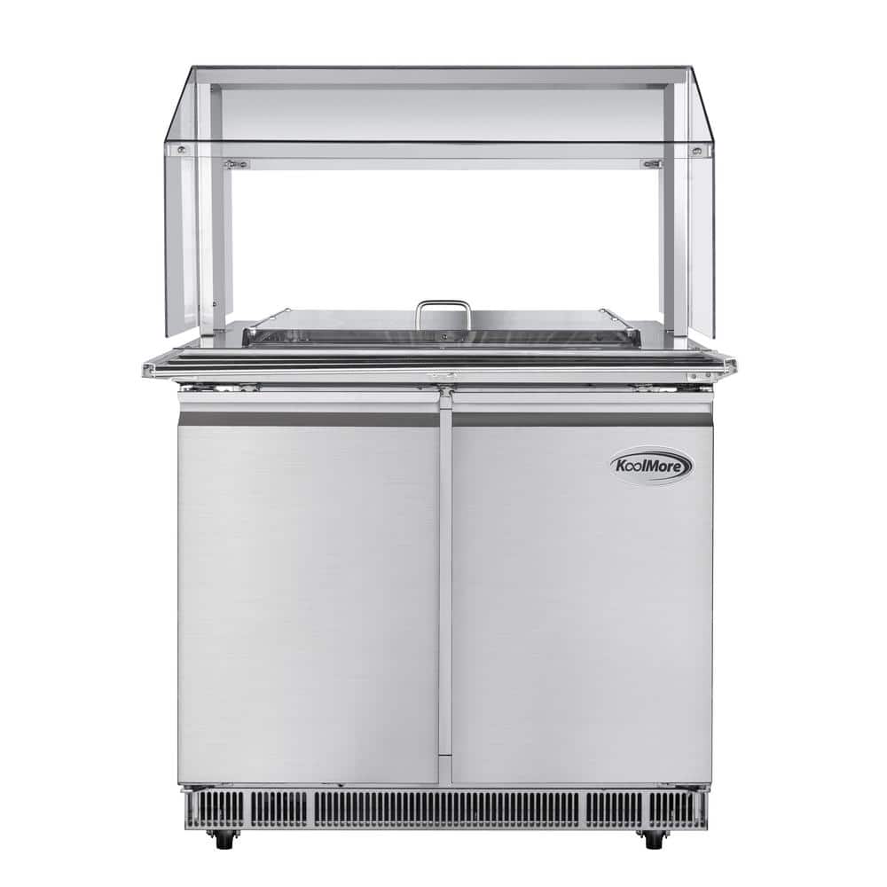 36 in. Cold Food Table Refrigerator with Sneeze Guard and Buffet Tray Slide in Stainless-Steel