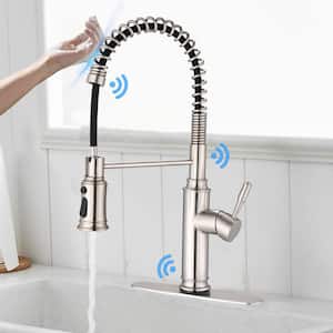 Touchless Single-Handle Pull-Out Sprayer Stainless Steel Kitchen Faucet in Brushed Nickel