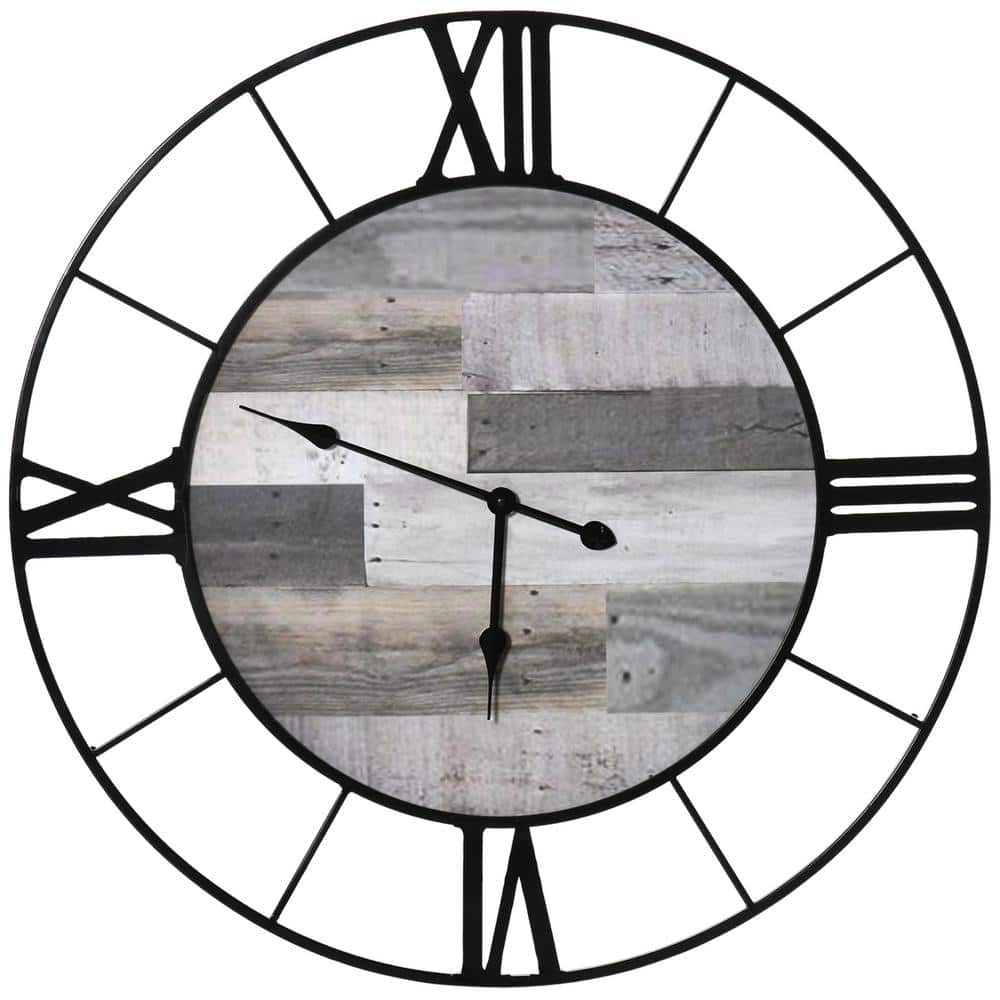 32 in. Large Wall Clock, Silent Non Ticking Metal Farmhouse