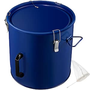 Fryer Grease Bucket 10 Gal. Thickened Steel Rust-Proof Coating Fryer Oil Bucket with Filter Bag for Hot Cooking, Blue
