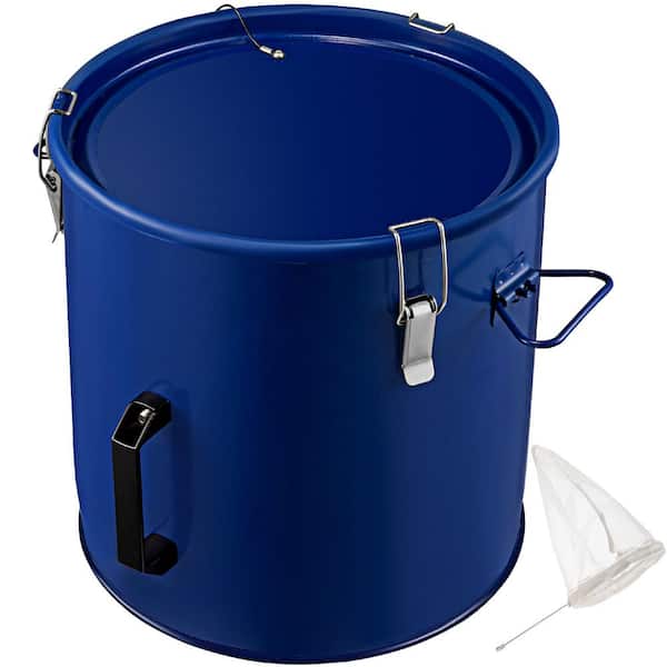 VEVOR Fryer Grease Bucket 10 Gal. Thickened Steel Rust-Proof Coating Fryer Oil Bucket with Filter Bag for Hot Cooking, Blue