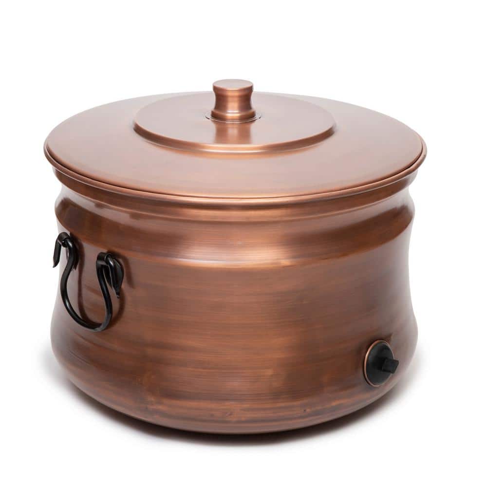 Antique Copper Steel Garden Hose Storage Pot with Lid