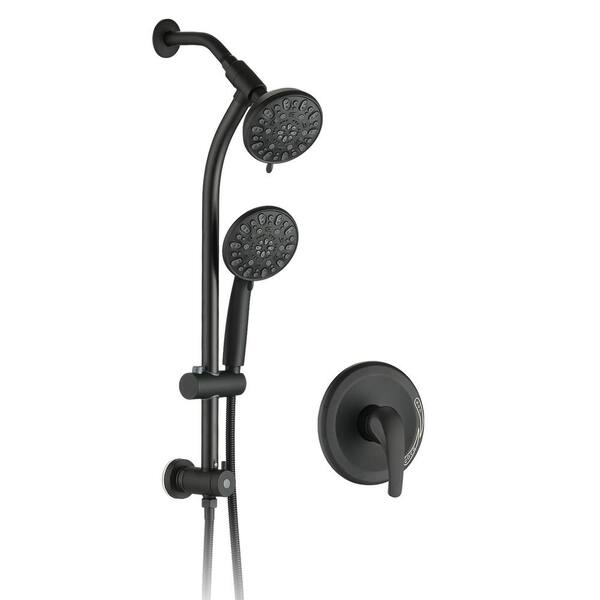 Unbranded 7-Spray Patterns 1.8 GPM Round 5 in. Wall Bar Shower Kit Hand Shower and Slide Bar in Matte Black