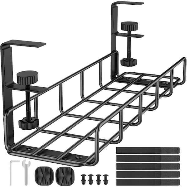 15.7 in. Under Desk Cable Management Tray No Drill Mount Steel Cable Organizer with Velcro-(1-Pack)