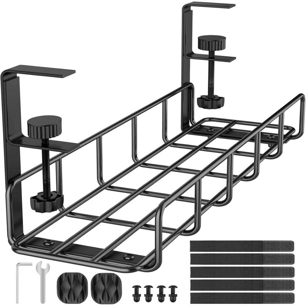 15.7 in. Under Desk Cable Management Tray No Drill Mount Steel Cable Organi