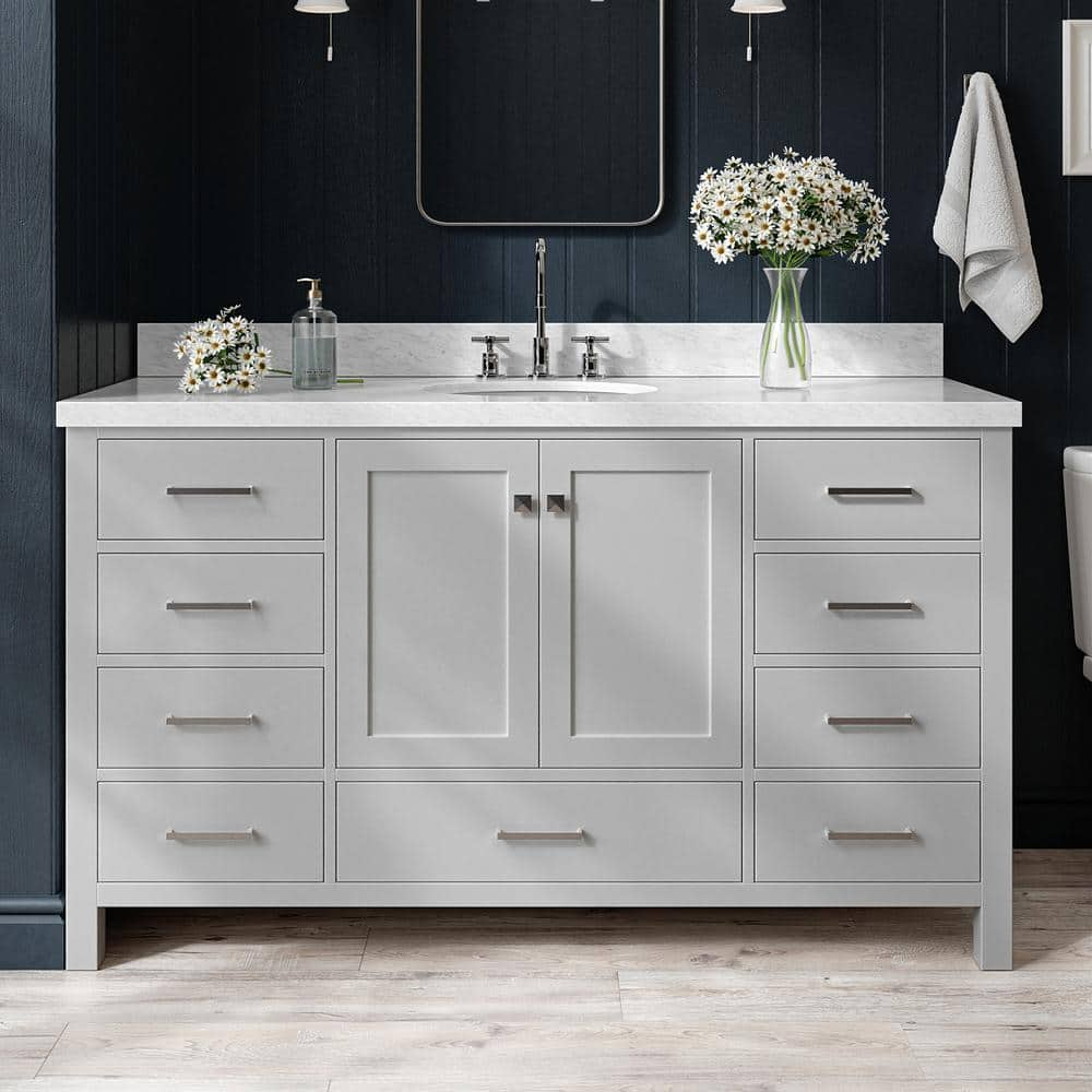 ARIEL Cambridge 61 In. W X 22 In. D X 36 In. H Bath Vanity In Grey With ...