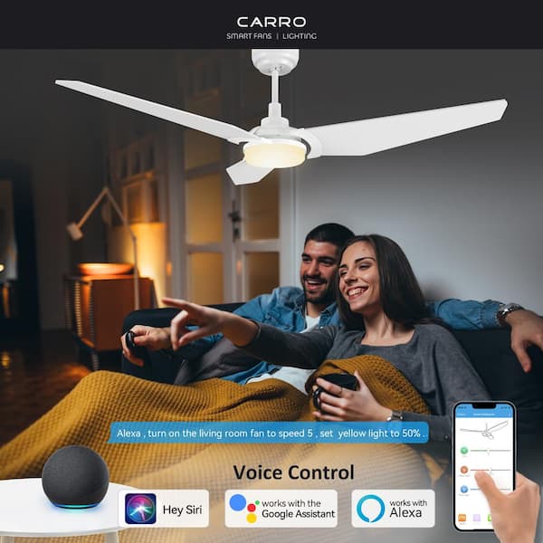 Brently 56 in. Dimmable LED Indoor/Outdoor White Smart Ceiling Fan with Light and Remote, Works with Alexa/Google Home