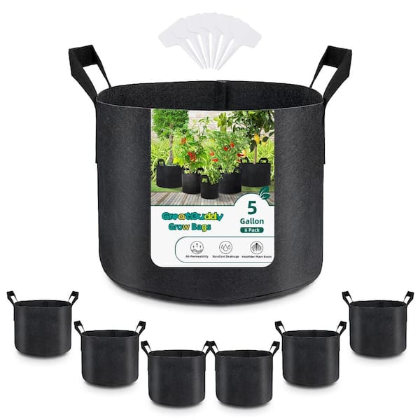5 Gal. Black Breathable Fabric Planting Containers Grow Bags with Handles (6-Pack)