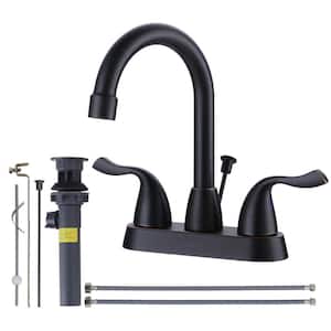 4 in. Centerset Double Handle Bathroom Faucet with Lift Rod Drain Assembly and Water Supply Lines in Oil Rubbed Bronze