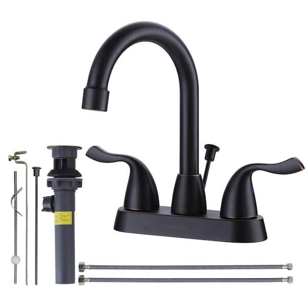 ARCORA 4 in. Centerset Double Handle Bathroom Faucet with Lift Rod Drain Assembly and Water Supply Lines in Oil Rubbed Bronze