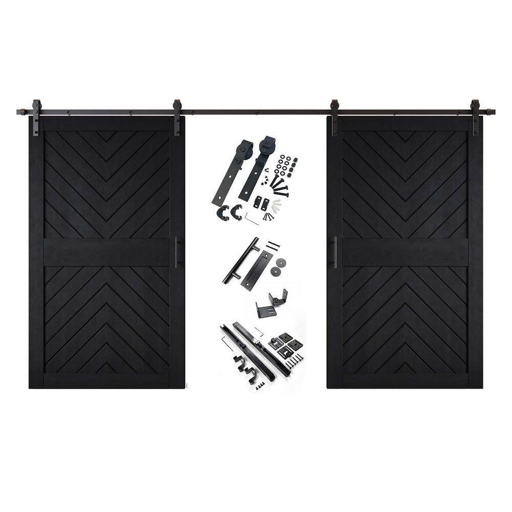 JT4 48 in. x 84 in. C-Panel Black Fishbone Design Double Pine Wood Sliding Barn Door with Hardware Kit price history on PriceWatchPro