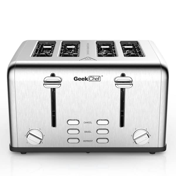 Elexnux 1650 W 4-Slice Stainless Steel Wide Slot Toaster with Defrost, Dual Independent Control Panel, Removable Crumb Tray