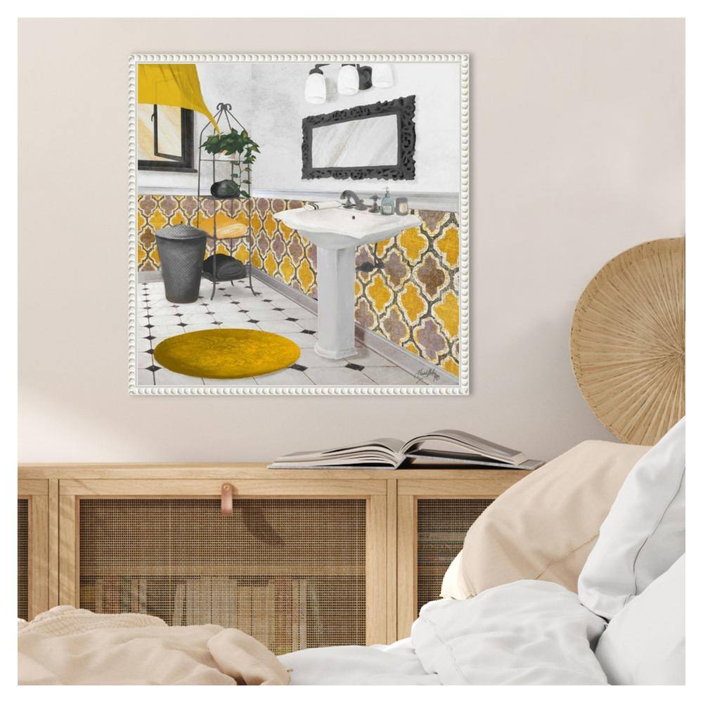 Yellow and Gray Bathroom Framed Canvas Wall Art