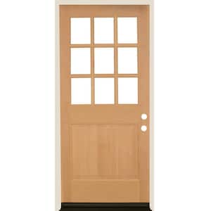 36 in. x 80 in. 9-Lite with Beveled Glass Left Hand Unfinished Douglas Fir Prehung Front Door