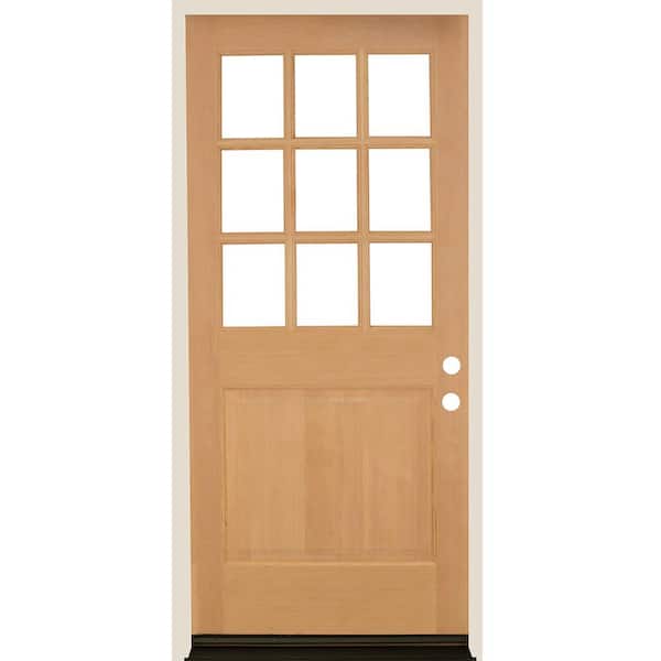 Krosswood Doors 36 in. x 80 in. 9-Lite with Beveled Glass Left Hand Unfinished Douglas Fir Prehung Front Door