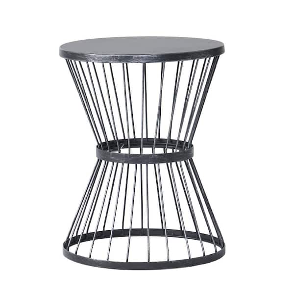 Sudzendf Matte Black Iron Round Outdoor Side Table 1-Piece