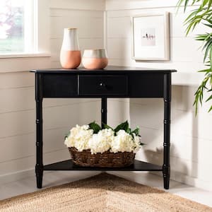 Gomez 34 in. 1-Drawer Rustic Black Wood Console Table