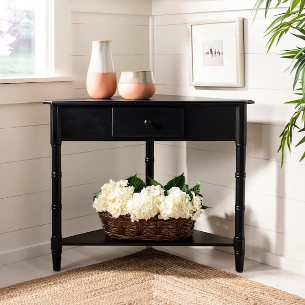 SAFAVIEH Gomez 34 in. 1-Drawer Rustic Black Wood Console Table