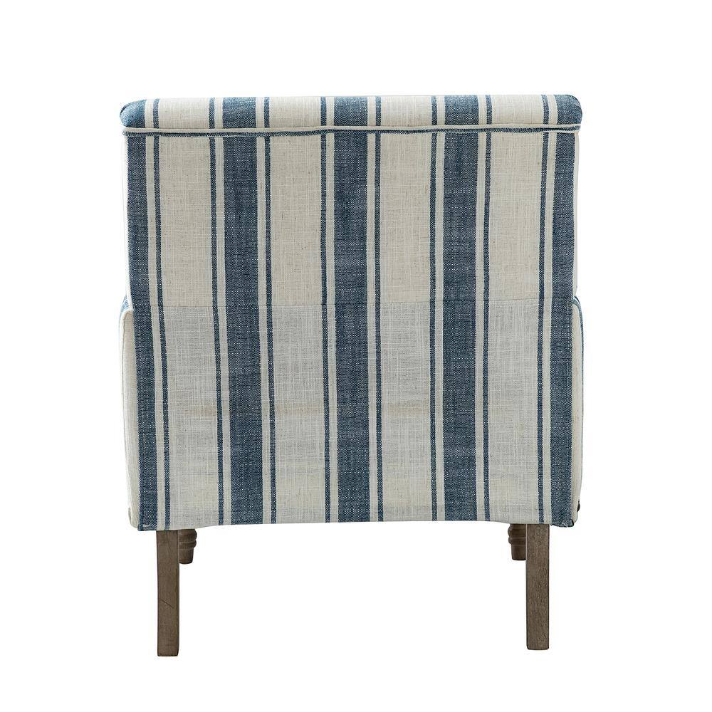 Navy and White Striped Polyester Accent Chair with Wooden Legs