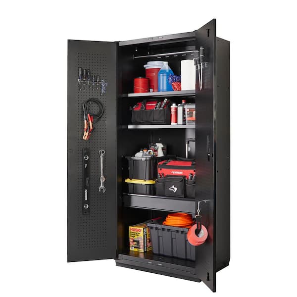 36 in. W x 81 in. H x 24 in. D Heavy Duty Welded 19-Gauge Steel 1-Piece Garage Storage System Tall cabinet in Black