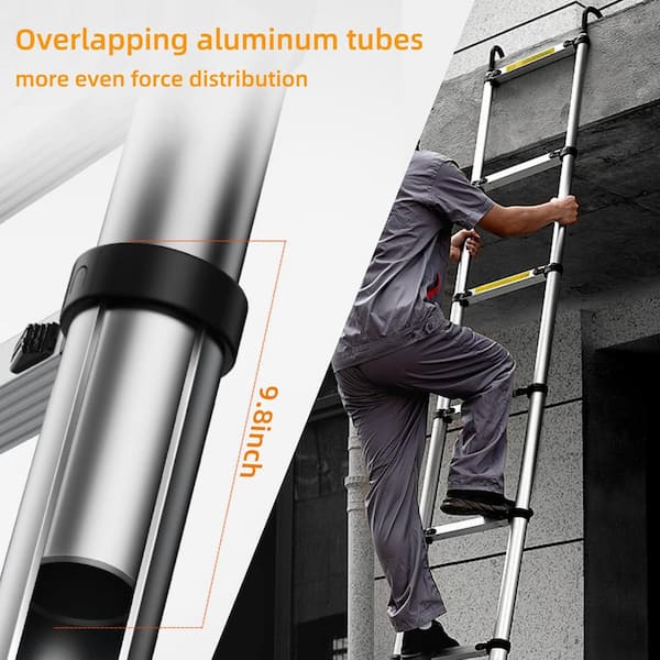 Telescoping Ladder Aluminum 10.5 FT with Hooks and Stabilizer | Collapsible Compact Design, Easy Carry and Space-Saving Storage, EN131 Certified, 330lbs Capacity