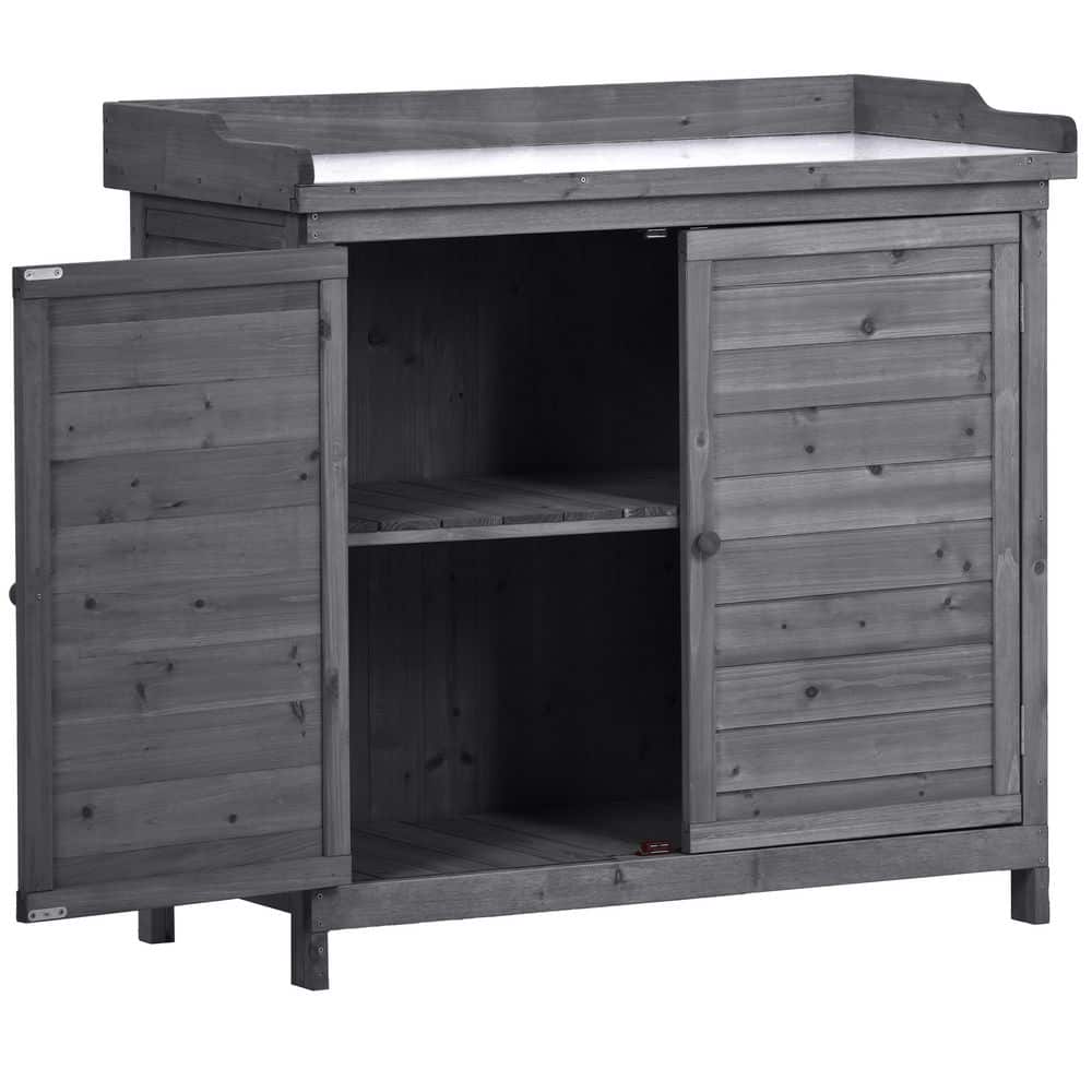 235.5 Gal. 39 in. Potting Bench Deck Box Rustic Grey Fir Wood Garden Workst