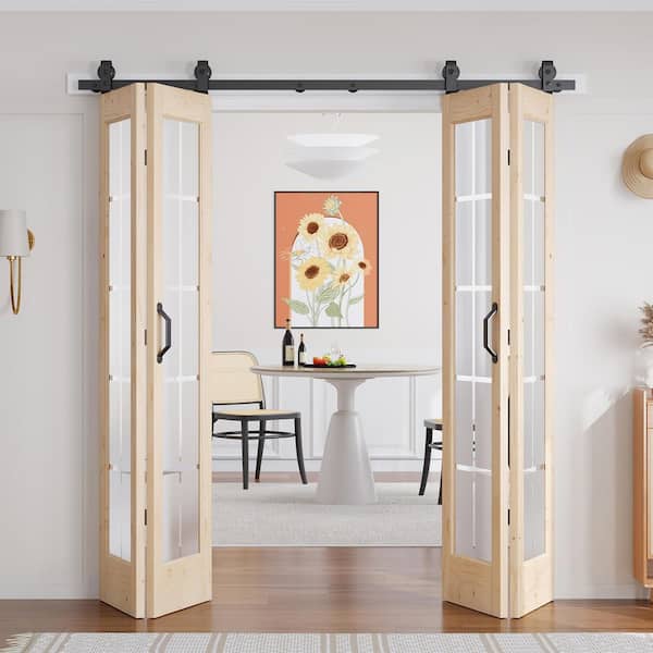 72 in. x 84 in. (Double 36 in. Bi-fold Door) Pre Assembled Frosted Glass Solid Core Wood Brown Bi-fold Door w/ Hardware
