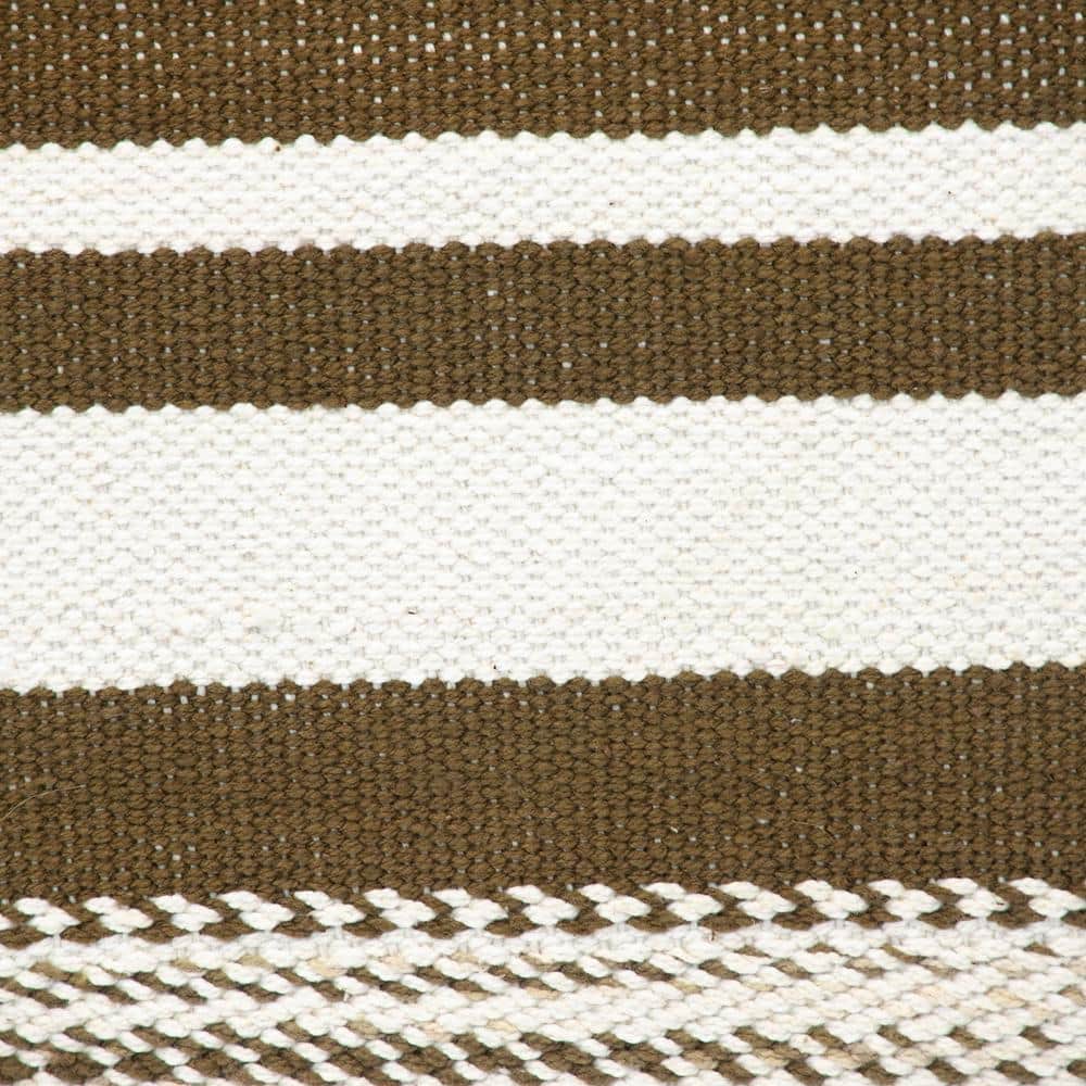 Brown and Beige Cotton Striped Square 18" x 18" Pillow