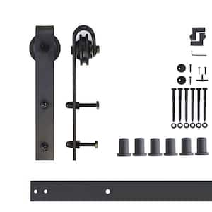 7.5 ft./90 in. Black Rustic Non-Bypass Sliding Barn Door Track and Hardware Kit for Single Door