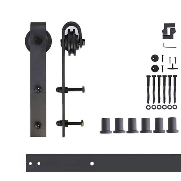 HOMACER 7.5 ft./90 in. Black Rustic Non-Bypass Sliding Barn Door Track and Hardware Kit for Single Door