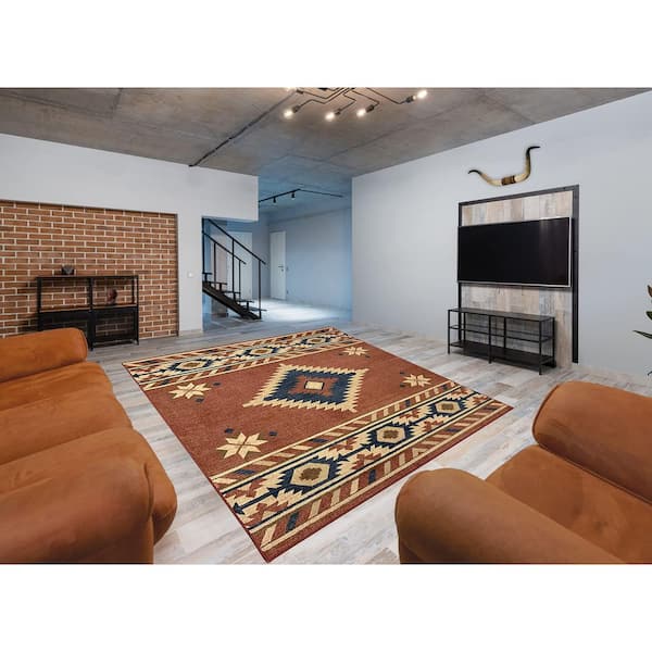 5 ft. x 7 ft. Red Multi-Colored Southwestern Pattern Area Rug