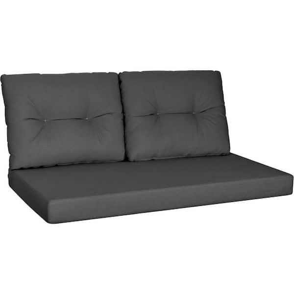 48 in. x 24 in. Dark Gray Waterproof and UV-Resistant Olefin Outdoor Loveseat Cushion Set