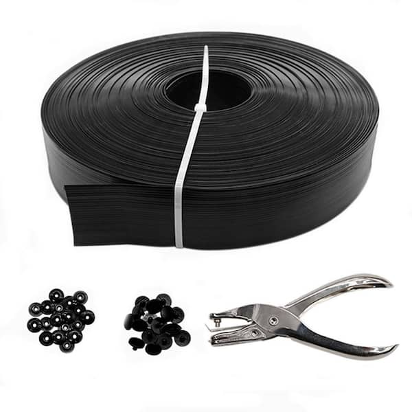 Black 246 ft. x 0.15 ft. Polyvinyl Chloride PVC Chain Link Fence Slat, Privacy Tape (200-Piece Button Puncher Included)