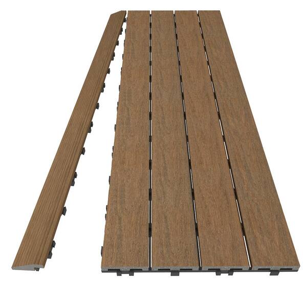 NewTechWood 1/6 ft. x 3 ft. Quick Deck Composite Deck Tile Straight Fascia in Peruvian Teak (2-Pieces per Box)