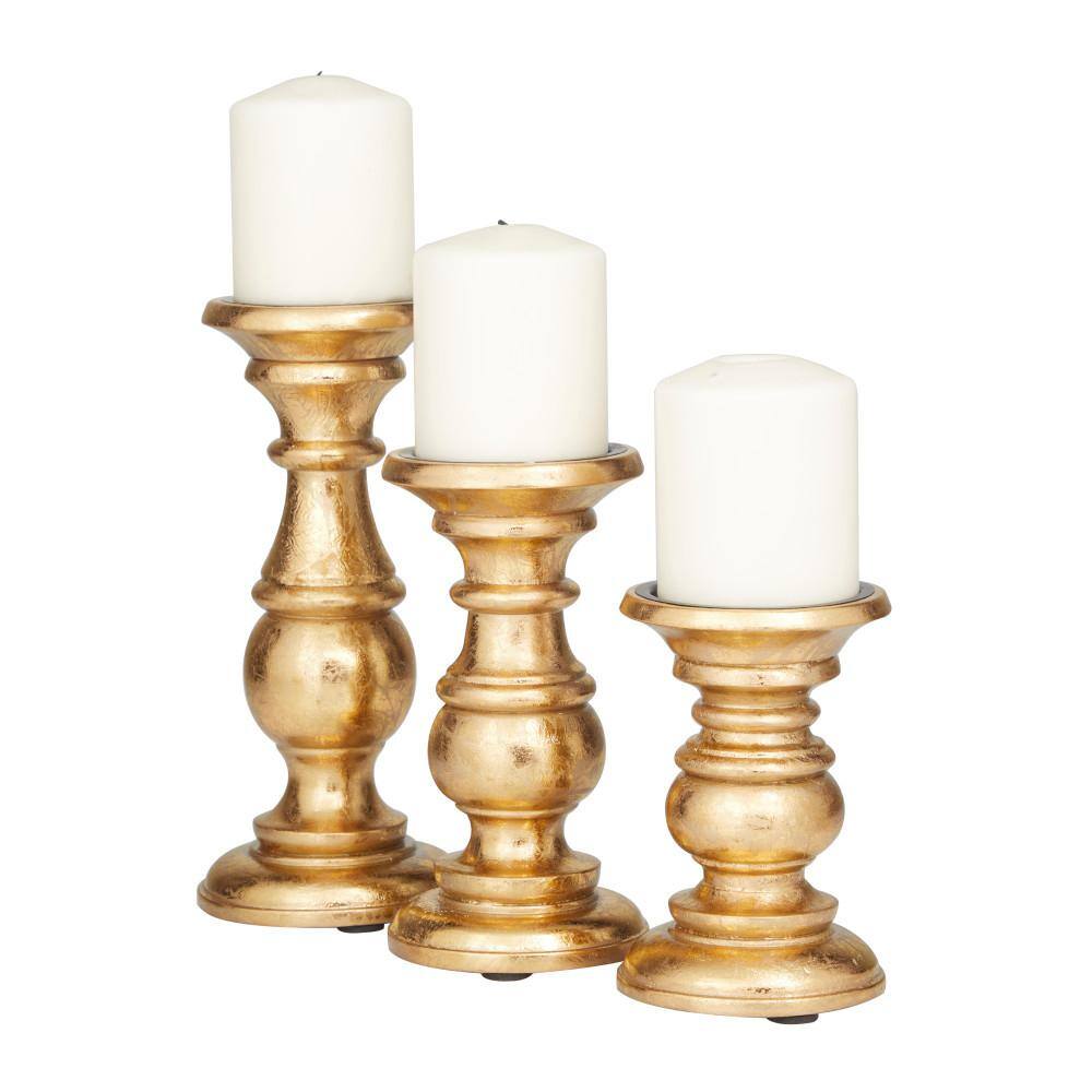 Gold Mango Wood Traditional Tabletop Candelabra Set