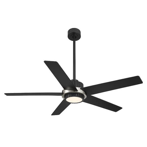 Hampton Bay Hailey 52 in. Indoor/Outdoor Covered Matte Black 5CCT Ceiling Fan with Brushed Nickel Accent, LED Light Kit and Remote