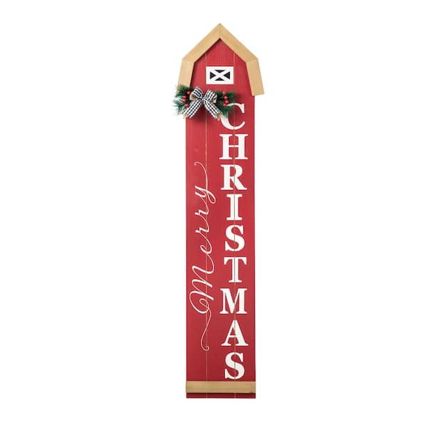 Glitzhome 42 in. H Christmas Wooden Merry Christmas House Shape Porch Sigh