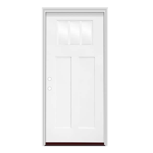 GENESIS ENTRIES 36 in. x 80 in. Right-Hand/Inswing Craftsman 3 Lite 1/4 Toplite Clear Glass Smooth Fiberglass Prehung Door w/PVC Frame