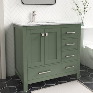 Anneliese 36 in. W x 21 in. D x 35 in. H Single Sink Freestanding Bath Vanity in Forest Green with Carrara Marble Top