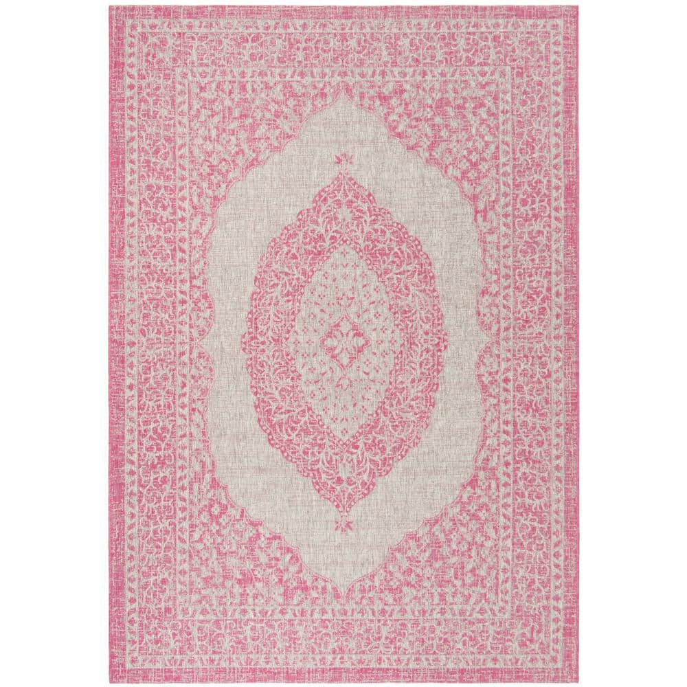 SAFAVIEH Courtyard Light Gray/Fuchsia 4 ft. x 6 ft. Border Indoor/Outdoor Patio Area Rug CY8751