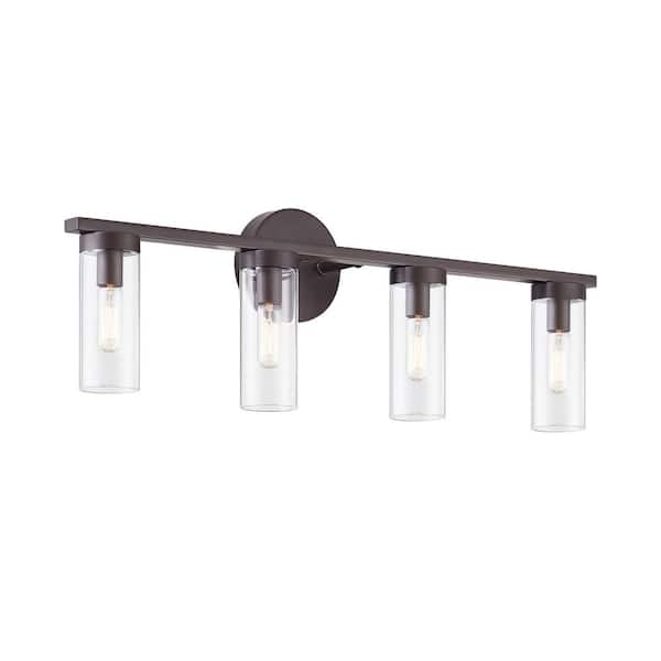 KAWOTI 26.4 in. 4-light Bronze Bathroom Vanity Light Wall Sconce with Clear Glass Shade