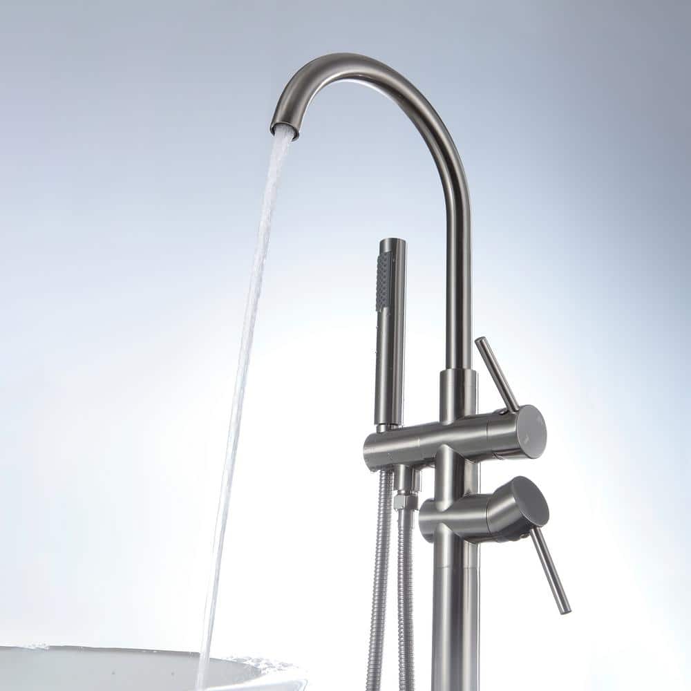 Brushed Nickel Freestanding Tub Filler with Hand Shower