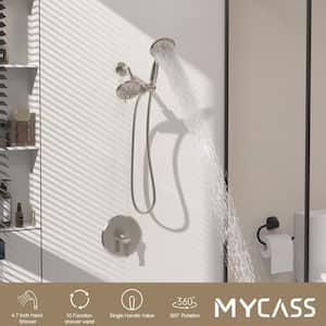 Single Handle 6-Spray Shower Faucet 1.8 GPM with Adjustable Flow Rate Round Wall Mount in. Brushed Nickel Valve Included