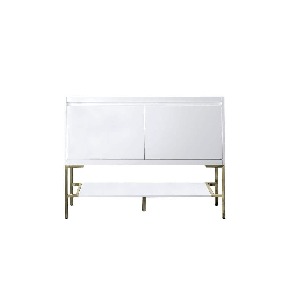 Glossy White and Brass 47" Single Bathroom Vanity Base